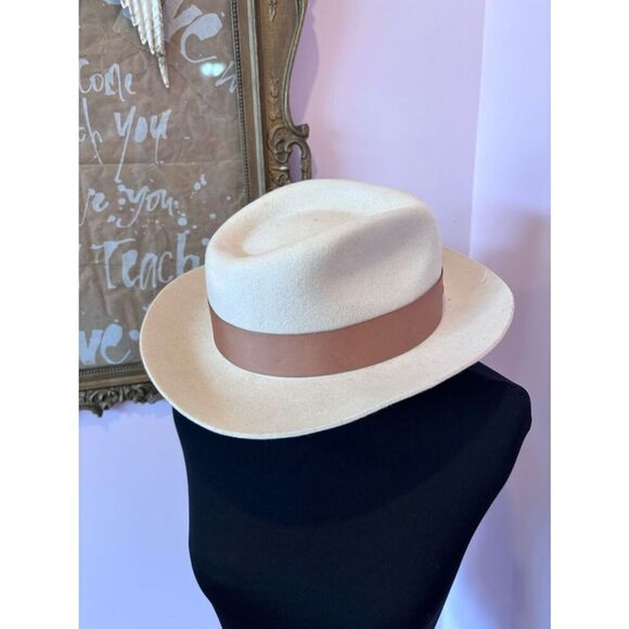 Vintage Bruno Capelo Fabio Collection Fedora Hat with Tan Band Feather Accent
